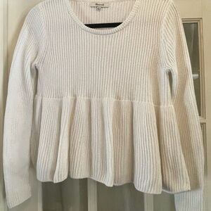 Madewell Small White Peplum 100% Cotton Cropped Sweater